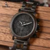 Montre en bois, chronographe élégant, dans un coffret cadeau en bois