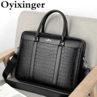 OYIXINGER-Sac-Main-Tendance-en-Cuir-pour-Homme-Mallette-d-affaires-Motif-de-Crocodile-pour-Ordinateur