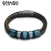 REAMOR-Bracelet-en-cuir-de-vachette-textur-r-tro-pour-homme-bracelet-tiss-la-main-acier