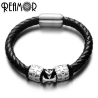 REAMOR-Bracelet-perles-crois-es-en-acier-inoxydable-pour-hommes-cuir-v-ritable-tress-avec-fermoir