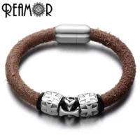 REAMOR-Bracelet-perles-crois-es-en-acier-inoxydable-pour-hommes-cuir-v-ritable-tress-avec-fermoir-3