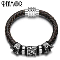 REAMOR-Bracelets-en-acier-inoxydable-pour-hommes-breloques-t-te-de-mort-perles-cuir-v-ritable-1