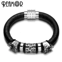 REAMOR-Bracelets-en-acier-inoxydable-pour-hommes-breloques-t-te-de-mort-perles-cuir-v-ritable-2