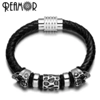 REAMOR-Bracelets-en-acier-inoxydable-pour-hommes-breloques-t-te-de-mort-perles-cuir-v-ritable