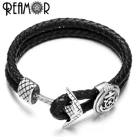 REAMOR-Bracelets-en-cuir-v-ritable-pour-hommes-et-femmes-acier-inoxydable-boussole-bouclier-perle-connecteur-1