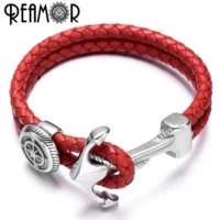 REAMOR-Bracelets-en-cuir-v-ritable-pour-hommes-et-femmes-acier-inoxydable-boussole-bouclier-perle-connecteur