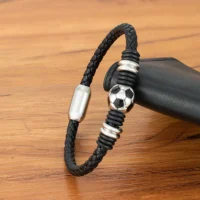 XQNI-Bracelet-en-cuir-pour-hommes-Simple-bouton-en-acier-inoxydable-noir-ballon-de-Football-accessoires-2