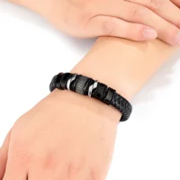 XQNI-Bracelets-tress-s-en-cuir-noir-pour-hommes-Style-classique-bracelet-en-acier-inoxydable-Couple-4