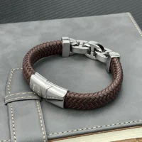 Bracelet-de-luxe-pour-hommes-en-cuir-v-ritable-en-acier-inoxydable-noir-fermoir-magn-tique-1