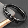 Bracelets en cuir véritable et acier inoxydable avec boule